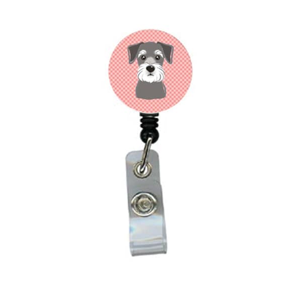 Teacher&Aposs Aid Checkerboard Pink Schnauzer Retractable Badge Reel TE2924924 - main